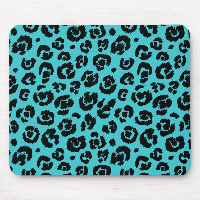 Turquoise Blue Black Leopard Print Mouse Pad (Front)