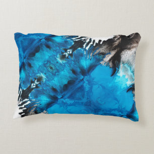 Turquoise Blue Black N White Abstract Paint Splash Decorative Cushion