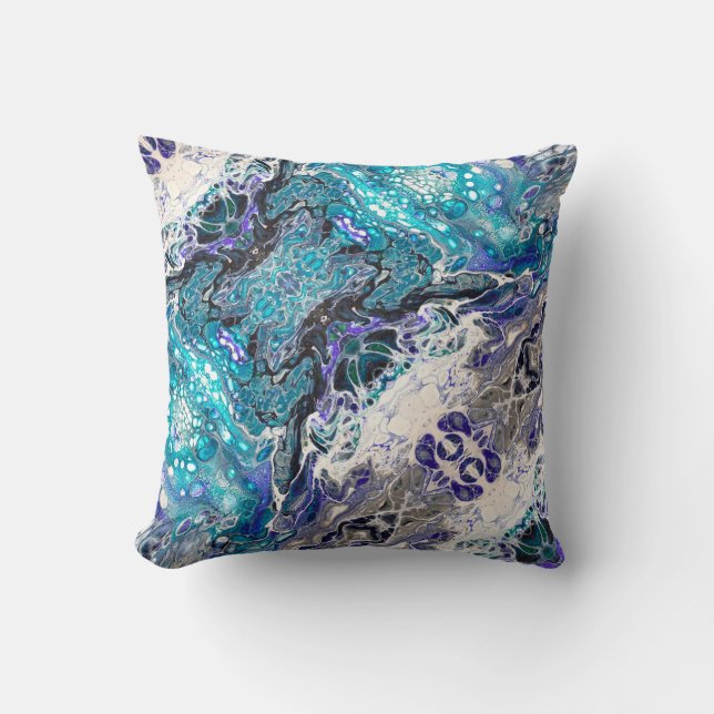 Turquoise Blue Black White Abstract Cushion (Front)