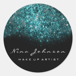 Turquoise Blue Black White Makeup Artist Beauty Classic Round Sticker