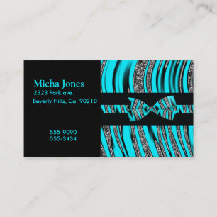 Turquoise Blue & Black Zebra Glitter Stripes Business Card
