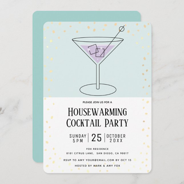 Turquoise Blue Block Housewarming Cocktail Party Invitation (Front/Back)
