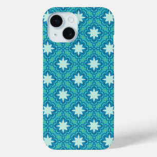 Turquoise Blue Boho Star Pattern iPhone 15 Case