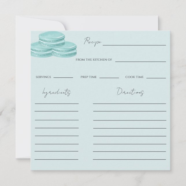 Turquoise Blue Bow Bridal Shower Recipe Card (2) (Front)