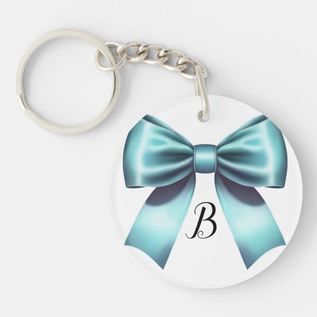 Turquoise Blue Bow Elegant Bridal Shower Wedding Key Ring (Front)