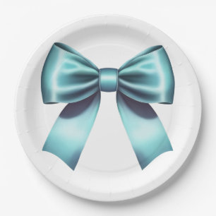 Turquoise Blue Bow Elegant Bridal Shower Wedding Paper Plate