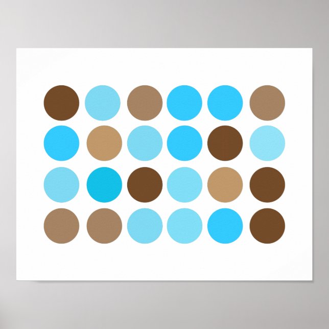 Turquoise Blue & Brown Dots Modern Pattern Poster (Front)