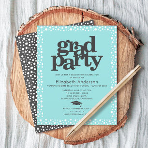 Turquoise blue budget grad cap bold party invite