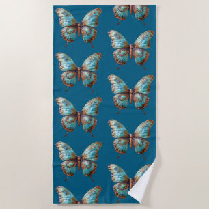 Turquoise Blue Butterflies Beach Towel