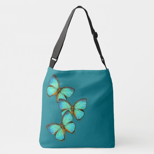 Turquoise Blue Butterflies Wildlife Tote Bag (Back)