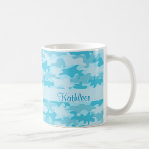 Turquoise Blue Camo Camouflage Name Personalised Coffee Mug