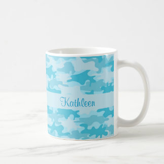 Turquoise Blue Camo Camouflage Name Personalised Coffee Mug