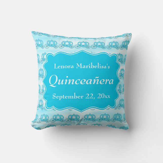 Turquoise Blue Carriages Quinceanera Cushion (Front)