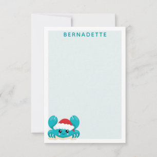 Turquoise Blue Christmas Crab Personalised Card