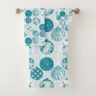 Turquoise , Blue , Christmas pattern Bath Towel Set