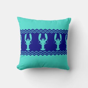 Turquoise Blue Coastal Lobster Stripes Cushion