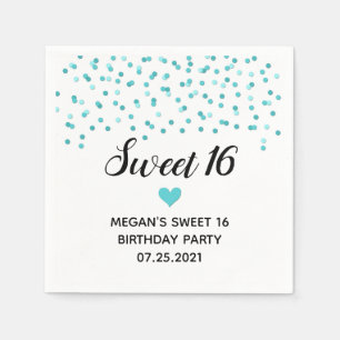 Turquoise Blue Confetti Sweet 16 Birthday Napkin
