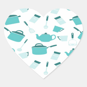 Turquoise Blue Cooking Kitchen Utensils Abstract Heart Sticker