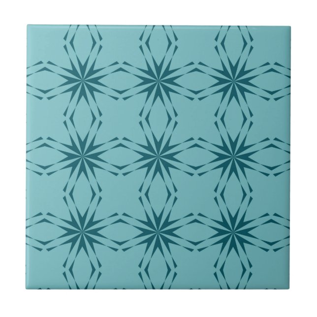 Turquoise blue, cool, trendy flower abstraction ceramic tile (Front)