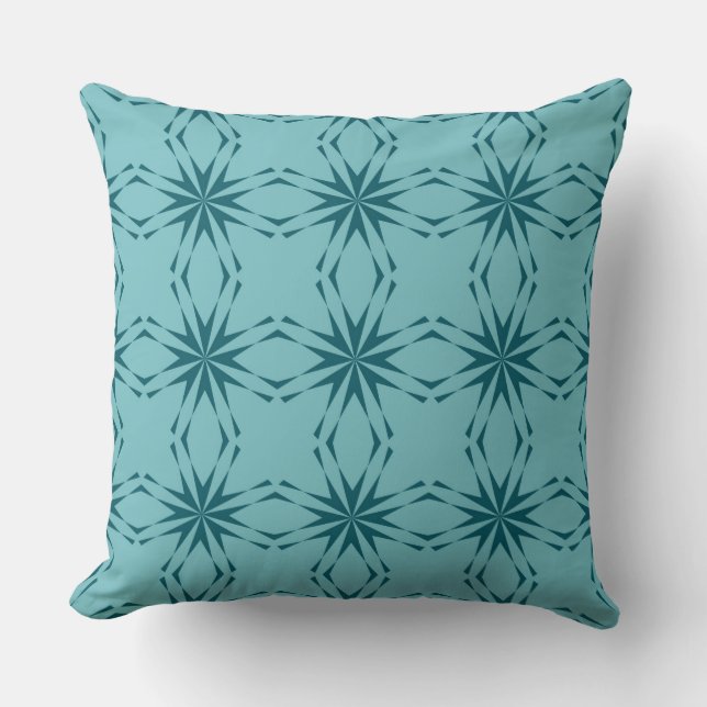 Turquoise blue, cool, trendy flower abstraction cushion (Front)