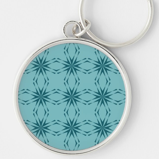 Turquoise blue, cool, trendy flower abstraction key ring (Front)