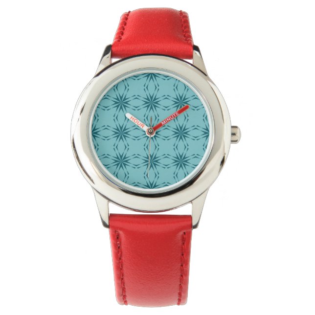 Turquoise blue, cool, trendy flower abstraction watch (Front)