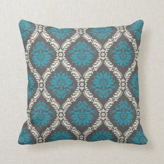turquoise blue cream and brown lovely damask cushion