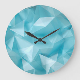 Turquoise Blue Crystals Triangles Background Large Clock