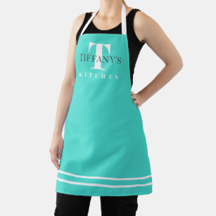 Turquoise blue custom name monogram kitchen apron