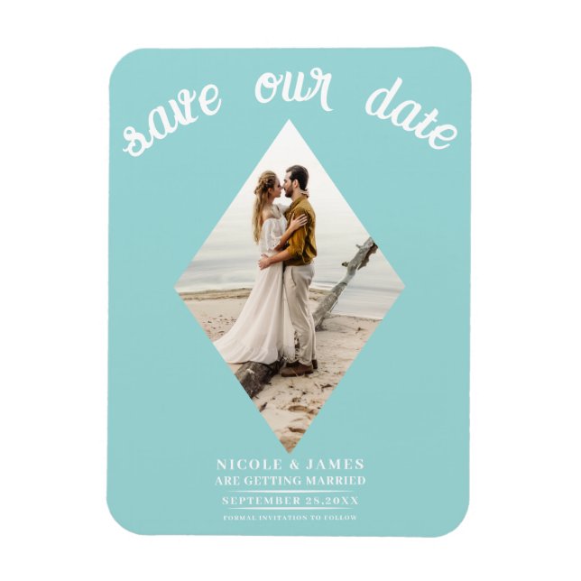 Turquoise Blue Diamond Photo Wedding Save the Date Magnet (Vertical)