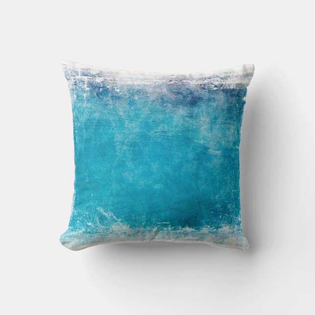 turquoise blue distressed painted design abstract cushion (Front)