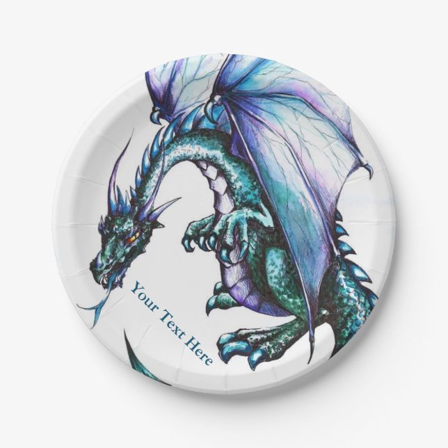 Turquoise blue Dragon Party Paper Products Paper Plate (Front)