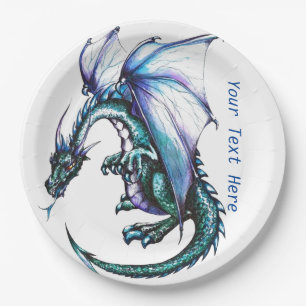 Turquoise blue Dragon Party Paper Products Plate