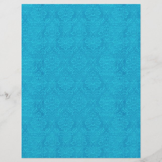 Turquoise Blue Embossed Look Wedding Damask DIY V1 (Front)