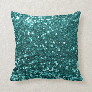 Turquoise Blue Faux Glitter Print Aqua Teal Cushion