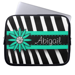 Turquoise Blue Floral Gem & Zebra Pattern Laptop Sleeve