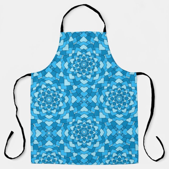 Turquoise blue floral geometric seamless pattern i apron (Front)