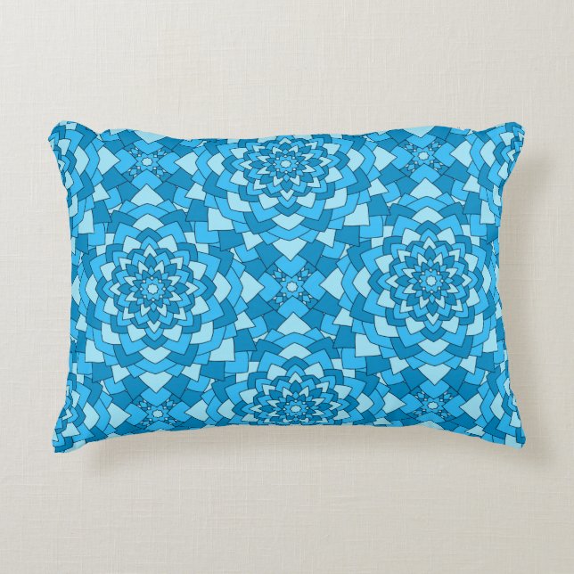 Turquoise blue floral geometric seamless pattern i decorative cushion (Front)