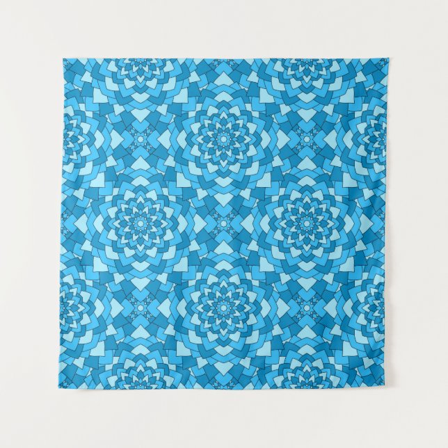 Turquoise blue floral geometric seamless pattern i tapestry (Front)