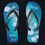 Turquoise Blue Floral Lotus Pattern Wedding Thongs<br><div class="desc">This pretty something blue features elegant lotus flowers on the turquoise blue gradient background. Add your wording to easily make your own beautiful wedding flip flops, to add a stylish dose of glam to your wedding day, bachelorette party, or other celebration. ♥Customise it with your wording by using the template fields. ♥ If...</div>