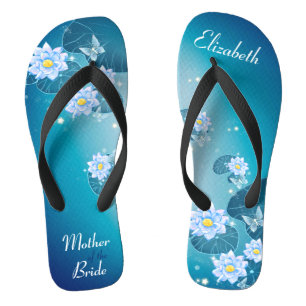 Turquoise Blue Floral Lotus Pattern Wedding Thongs