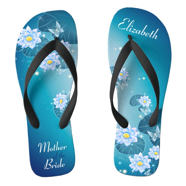 Turquoise Blue Floral Lotus Pattern Wedding Thongs (Footbed)