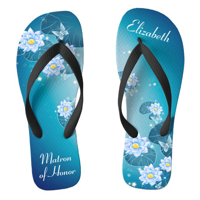 Turquoise Blue Floral Pattern Matron of Honour Fli Thongs (Footbed)