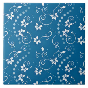 Turquoise Blue Floral Swirl Pattern Ceramic Tile