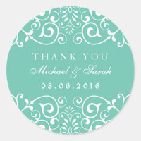 Turquoise Blue Floral Swirl Thank You Sticker