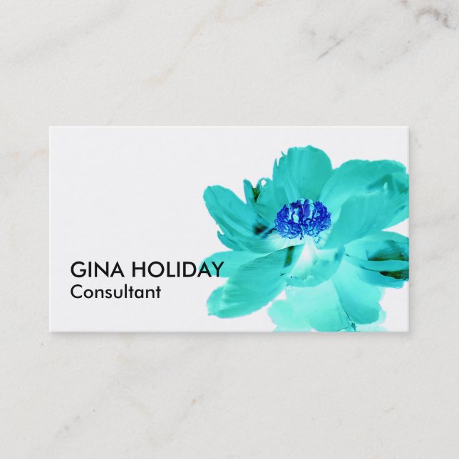 turquoise blue flower business card (Front)