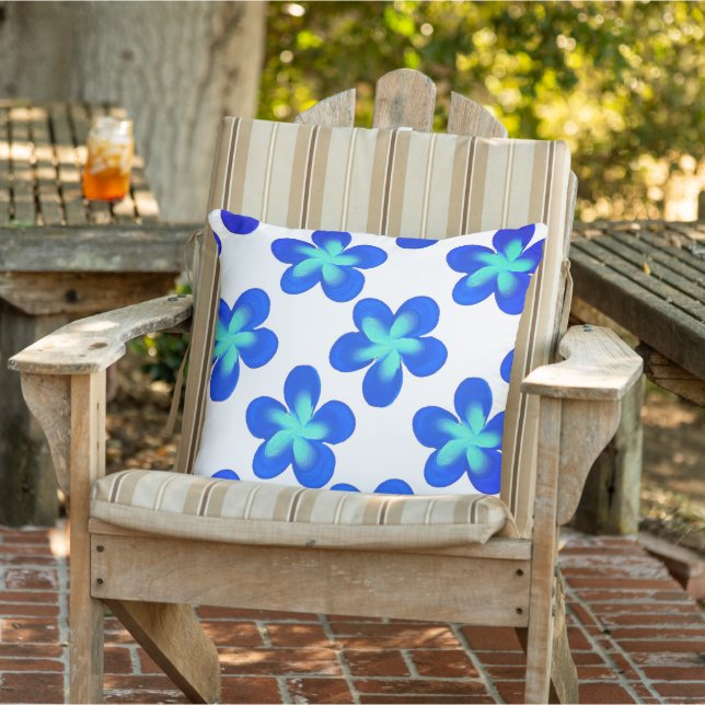 Turquoise Blue Flower Pattern  Cushion (Chair)