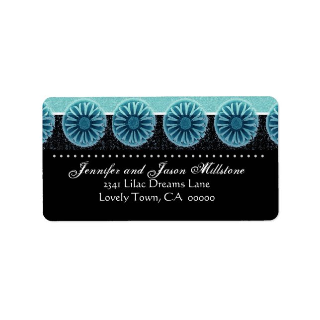 Turquoise Blue Flowers Return Address Label (Front)