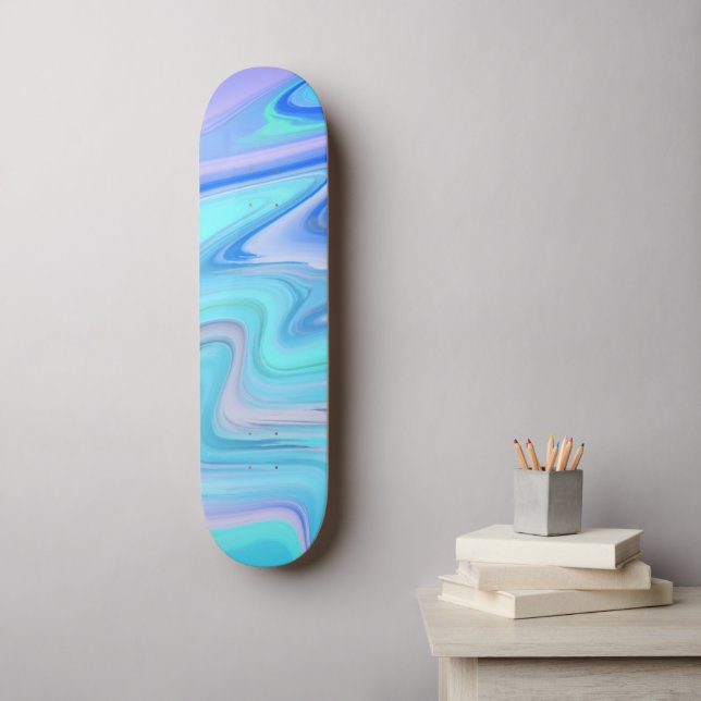 Turquoise & Blue Flowing Stripes Skate Deck  (Wall Art)