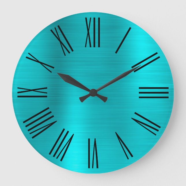 Turquoise Blue Foil Black Roman Numerals Large Clock (Front)